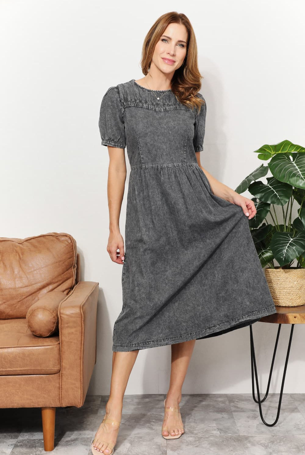 And The Why Full Size Washed Chambray Midi Dress - GemThreads Boutique And The Why Full Size Washed Chambray Midi Dress