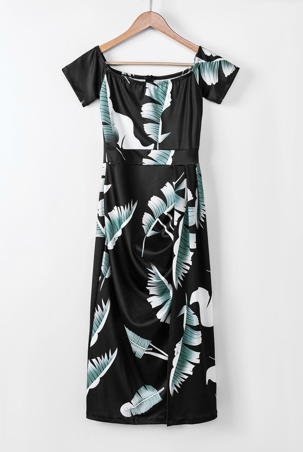 Slit Printed Off-Shoulder Midi Dress - GemThreads Boutique Slit Printed Off-Shoulder Midi Dress