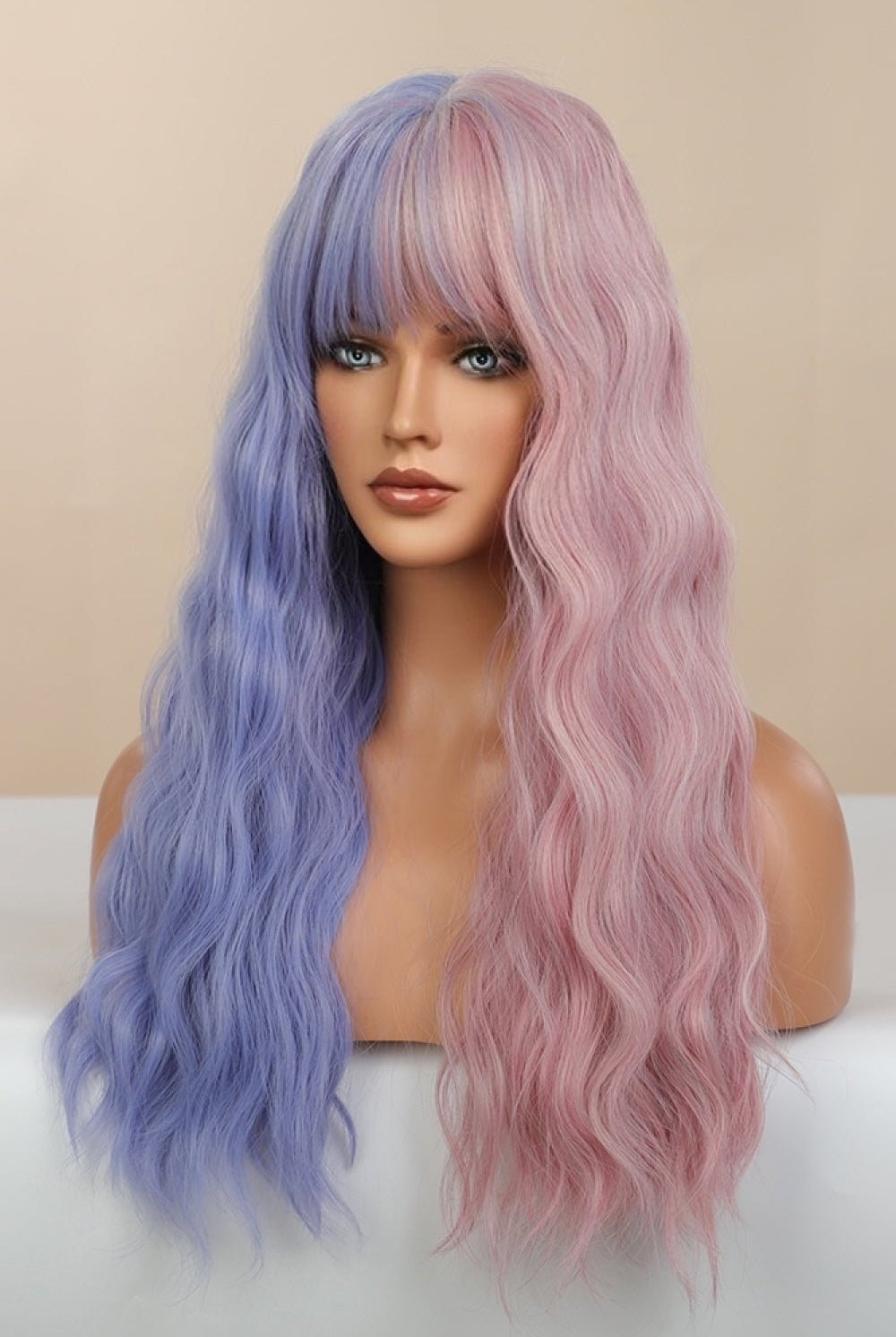 13*1" Full-Machine Wigs Synthetic Long Wave 26" in Blue/Pink Split Dye - GemThreads Boutique