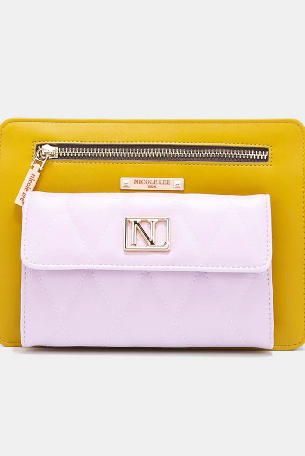The green crossbody bag showcases a chic, quilted design with white accents, while the yellow version offers a bold, color-blocked look with pastel pink details.