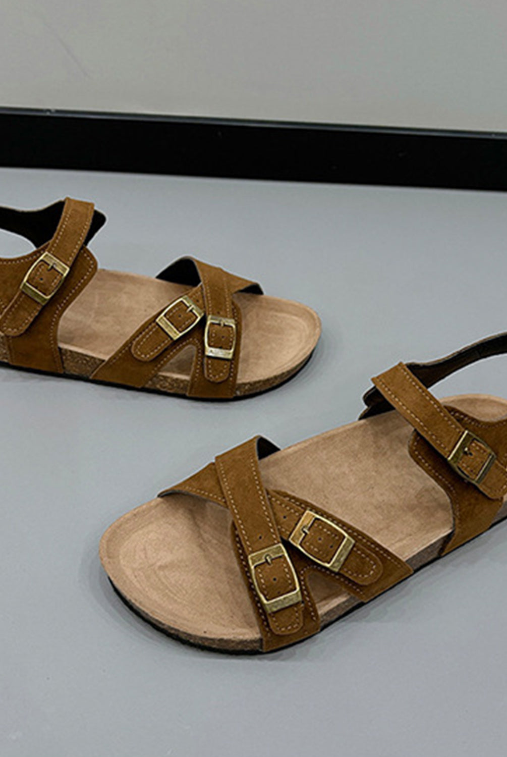 Stylish buckle sandals in a versatile hue, available at GemThreads Boutique.
