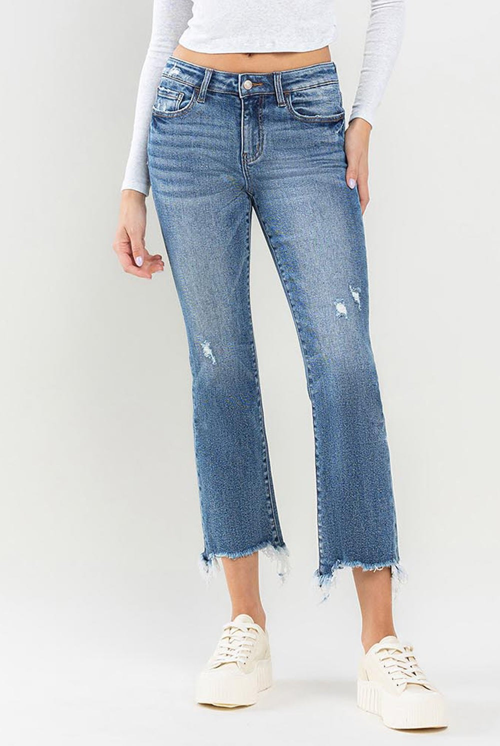 Lovervet Mid Rise Frayed Hem Jeans - GemThreads Boutique Lovervet Mid Rise Frayed Hem Jeans