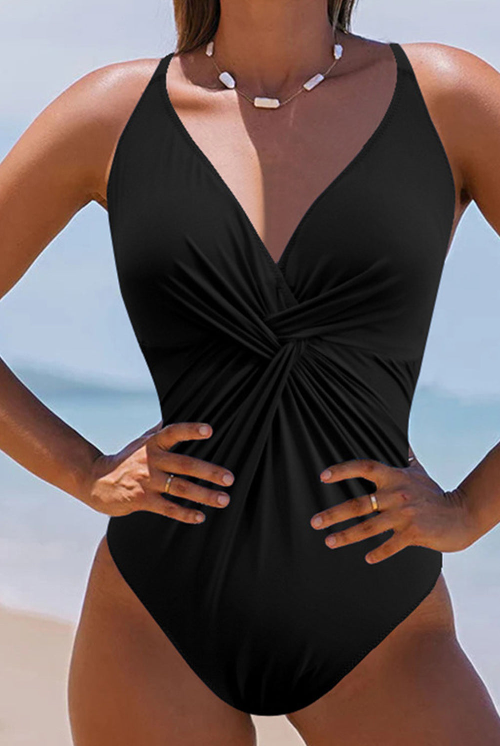 Elegant V-Neck One-Piece Swimsuit | Full Coverage with a Twist | GemThreads Boutique - GemThreads Boutique Elegant V-Neck One-Piece Swimsuit | Full Coverage with a Twist | GemThreads Boutique