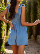 Model wearing GemThreads Summer Romper, light fabric with a stylish cut, perfect for sunny days.