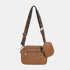 Elegant quilted PU leather crossbody bag with a patterned strap, a stylish accessory for any outfit.