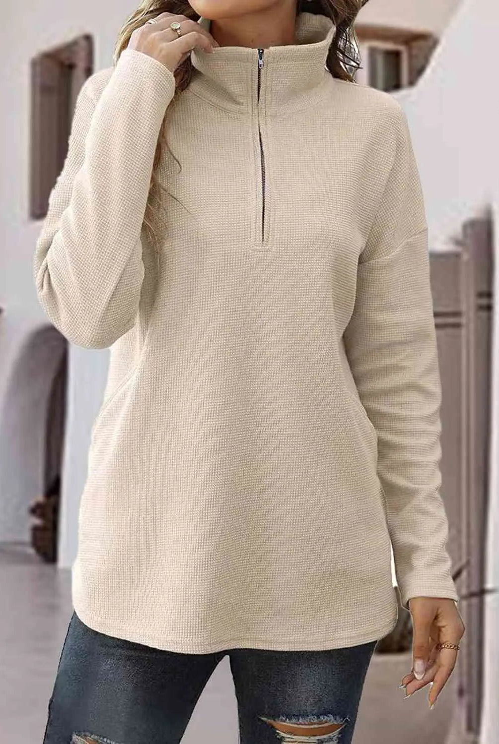 10.3 Half-Zip Drop Shoulder Sweatshirt - GemThreads Boutique