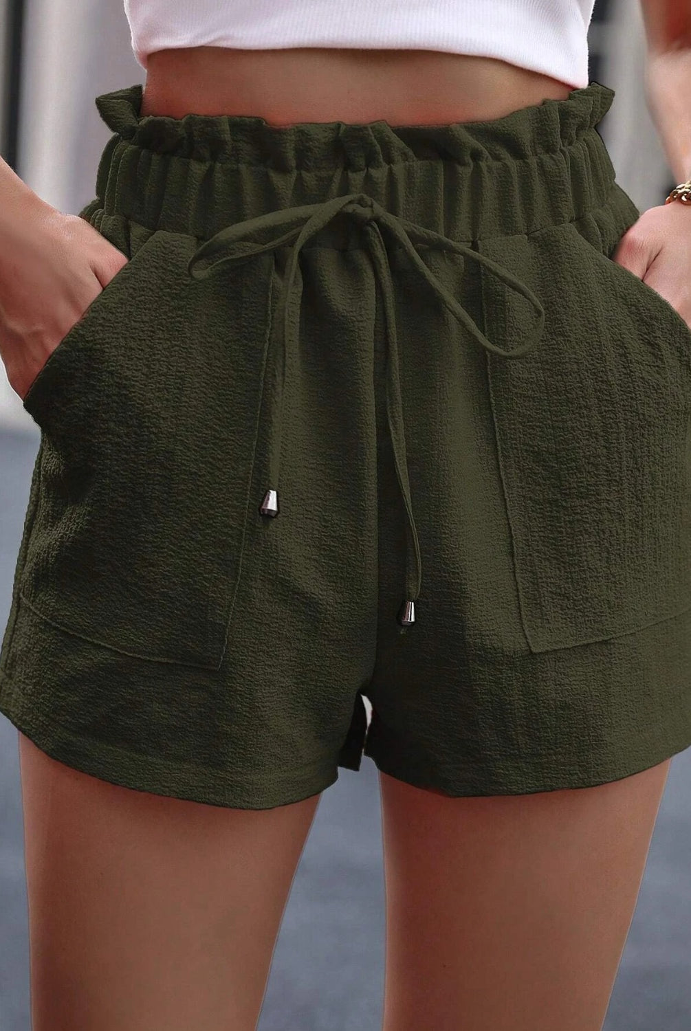Tied High Waist Shorts with Pockets - GemThreads Boutique Tied High Waist Shorts with Pockets