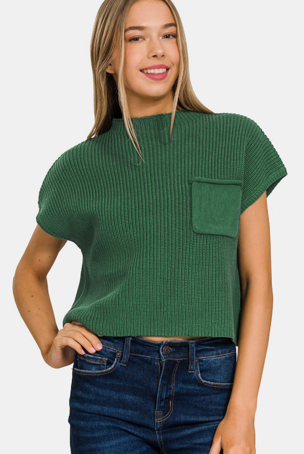 Zenana Mock Neck Short Sleeve Cropped Sweater - GemThreads Boutique Zenana Mock Neck Short Sleeve Cropped Sweater