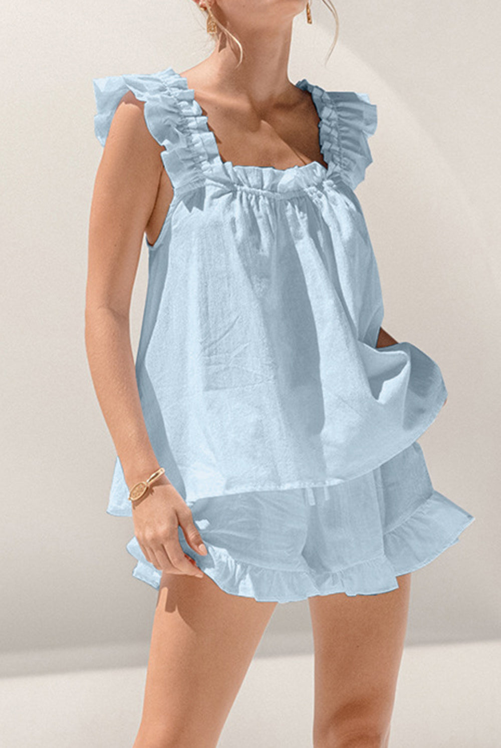 Ruffled Square Neck Top and Shorts Set - GemThreads Boutique Ruffled Square Neck Top and Shorts Set