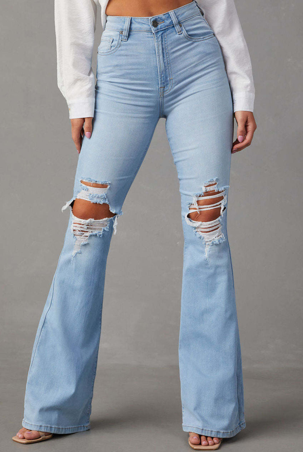 Distressed Bootcut Jeans with Pockets - GemThreads Boutique Distressed Bootcut Jeans with Pockets