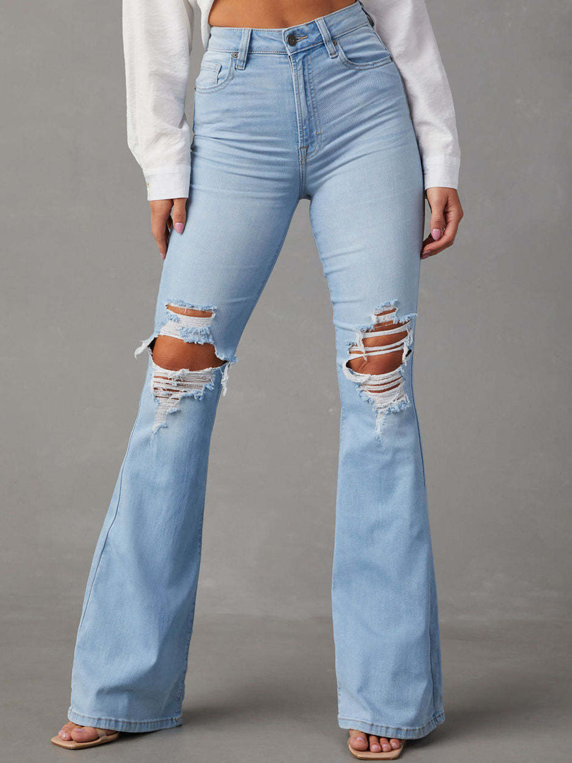Distressed Bootcut Jeans with Pockets - GemThreads Boutique Distressed Bootcut Jeans with Pockets