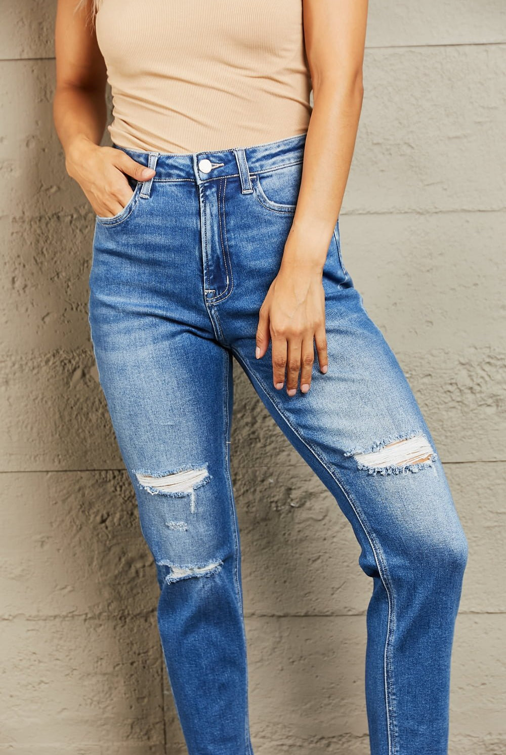BAYEAS High Waisted Cropped Dad Jeans - GemThreads Boutique