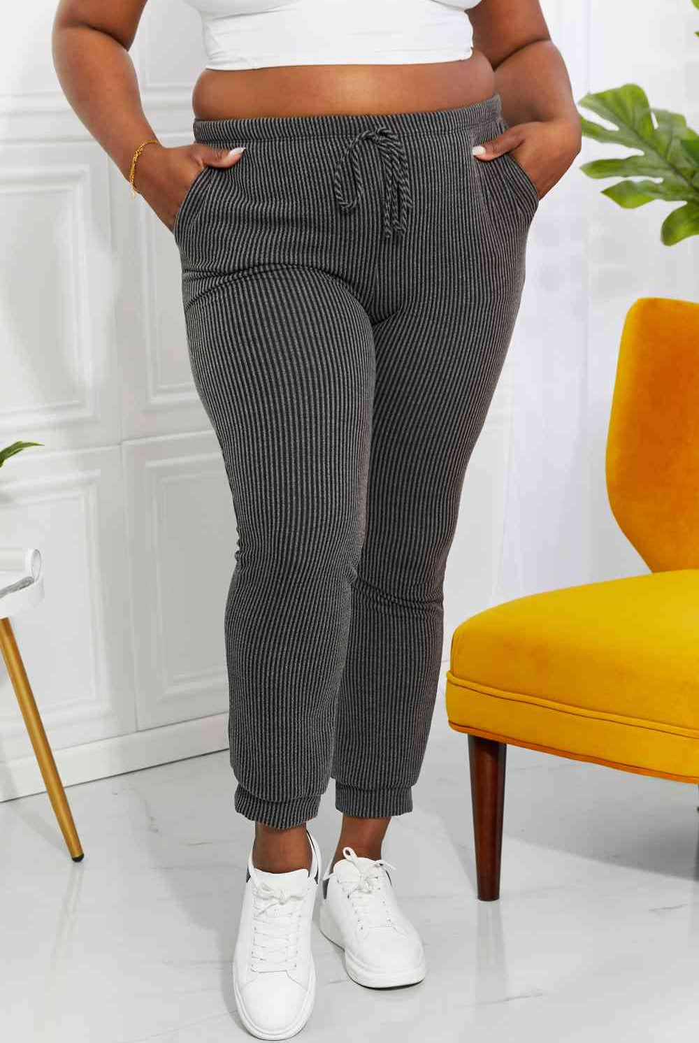 Blumin Apparel Full Size Easy Living Ribbed Joggers - GemThreads Boutique