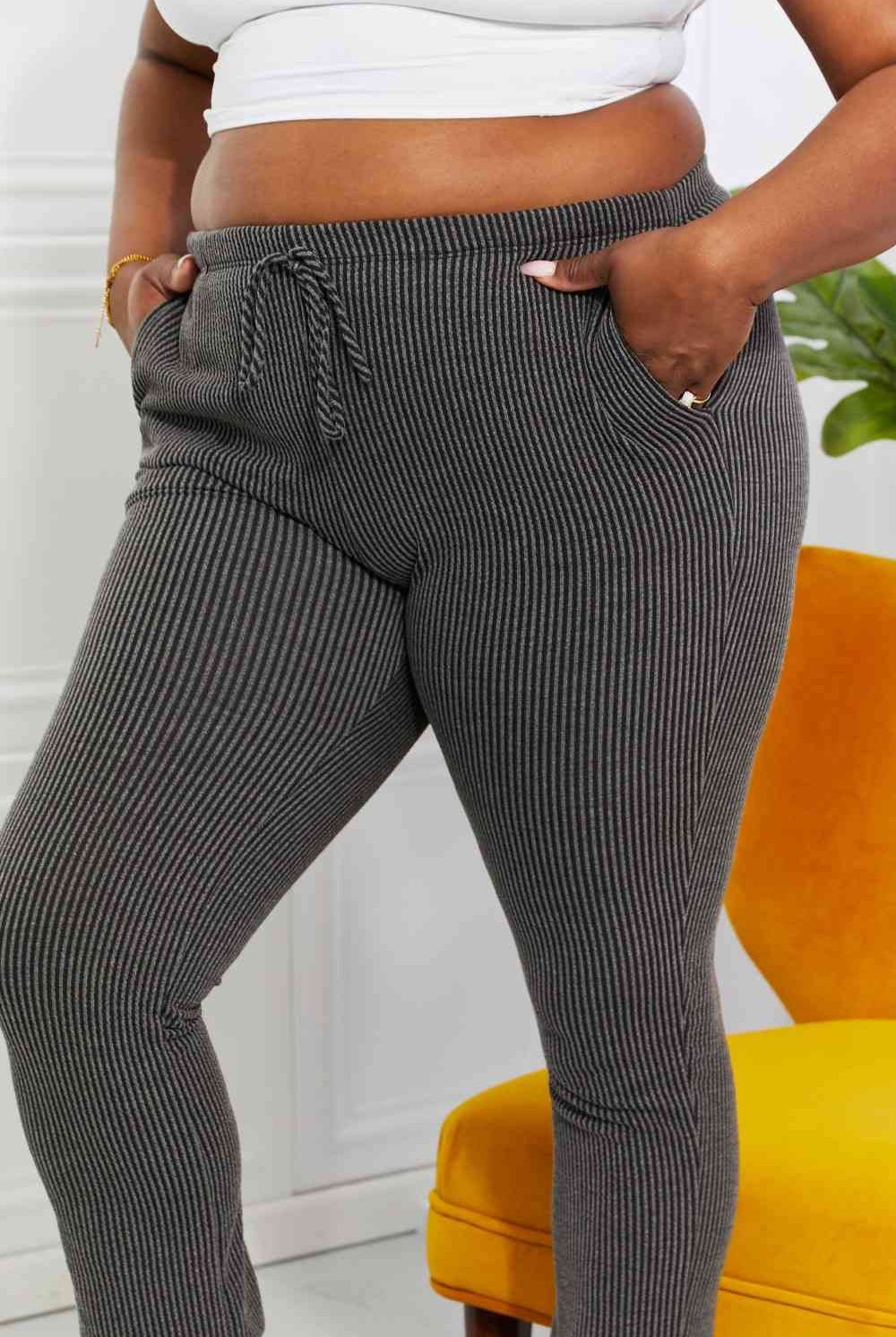 Blumin Apparel Full Size Easy Living Ribbed Joggers - GemThreads Boutique