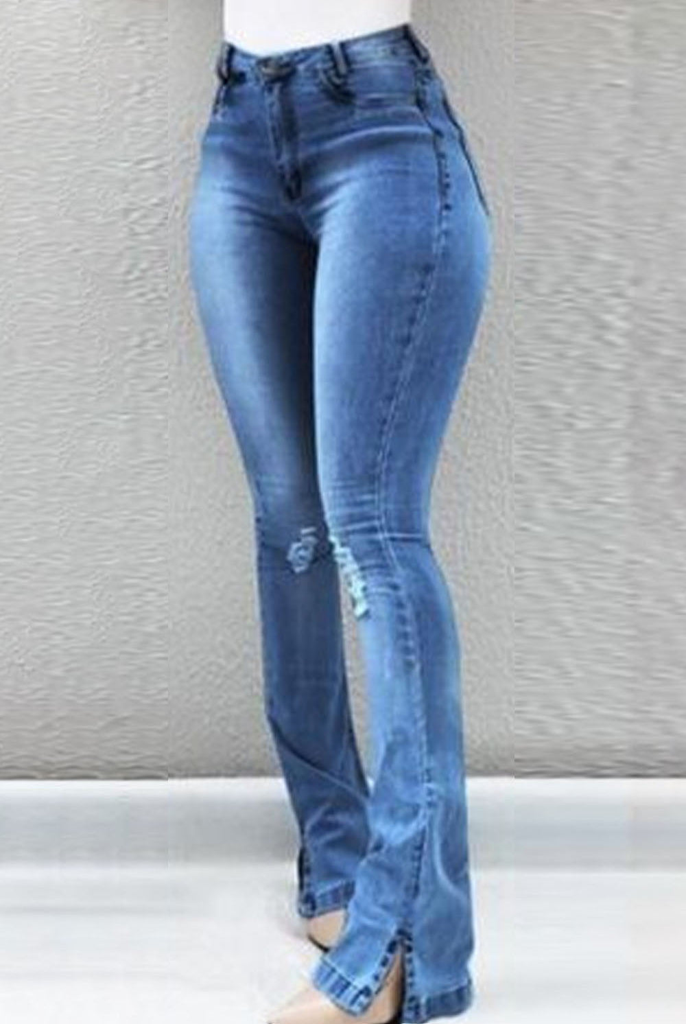 Buttoned Side Slit Bootcut Jeans - GemThreads Boutique Buttoned Side Slit Bootcut Jeans