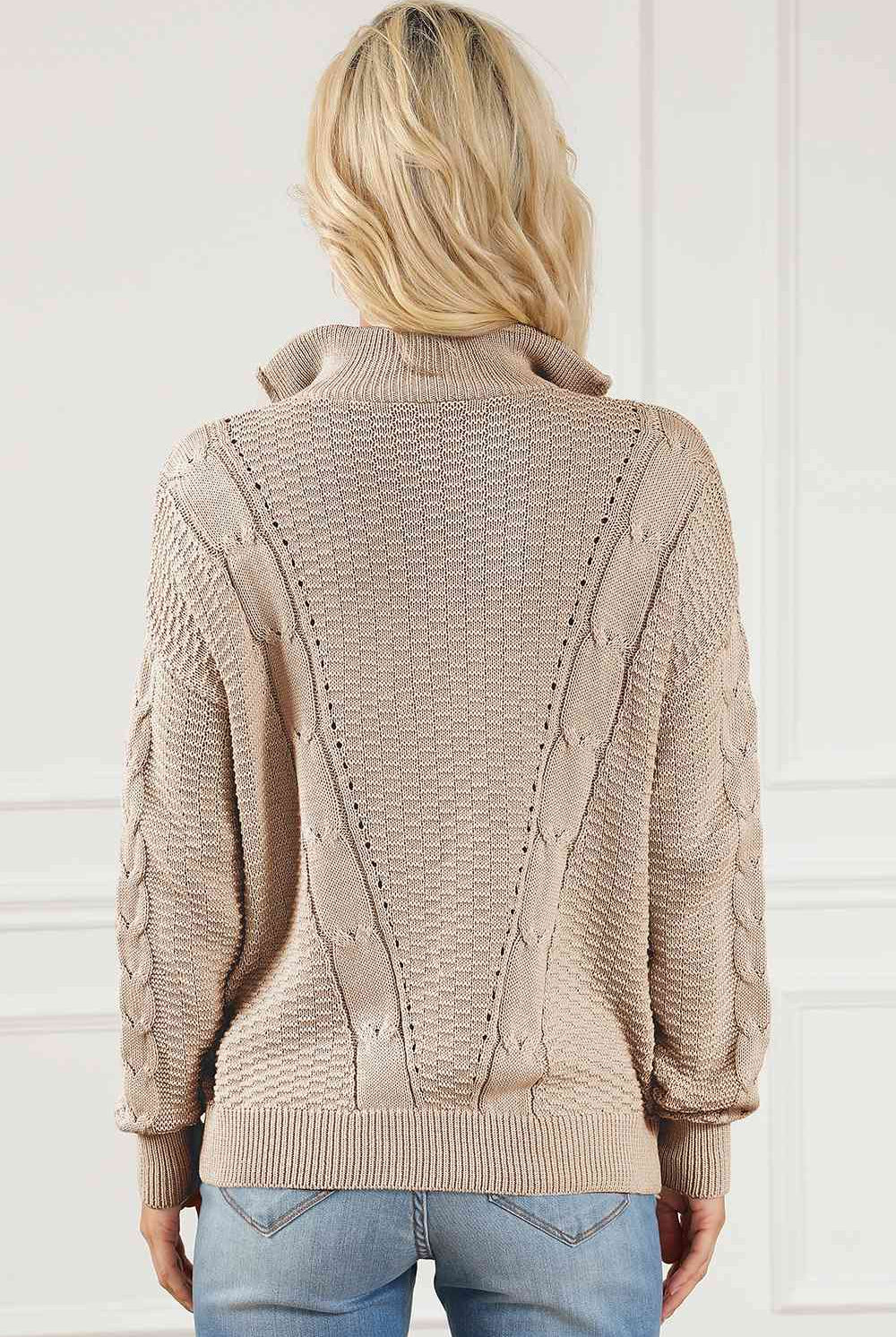 Cable-Knit Half Zip Long Sleeve Sweater - GemThreads Boutique