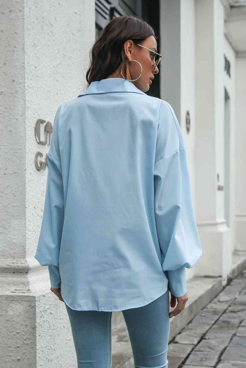 Collared Neck Dropped Shoulder Buttoned Shirt - GemThreads Boutique