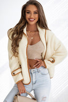 Contrast Button Up Long Sleeve Jacket - GemThreads Boutique