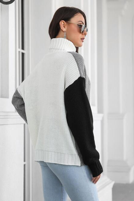 Contrast Turtleneck Long Sleeve Sweater - GemThreads Boutique