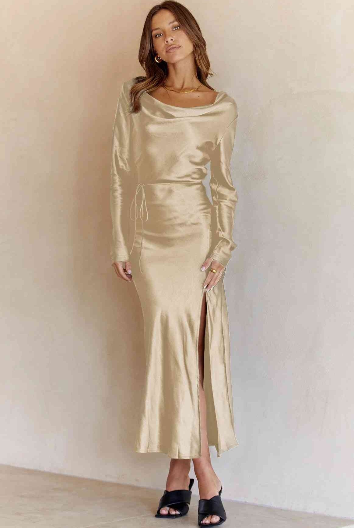 Cowl Neck Long Sleeve Maxi Dress - GemThreads Boutique Cowl Neck Long Sleeve Maxi Dress