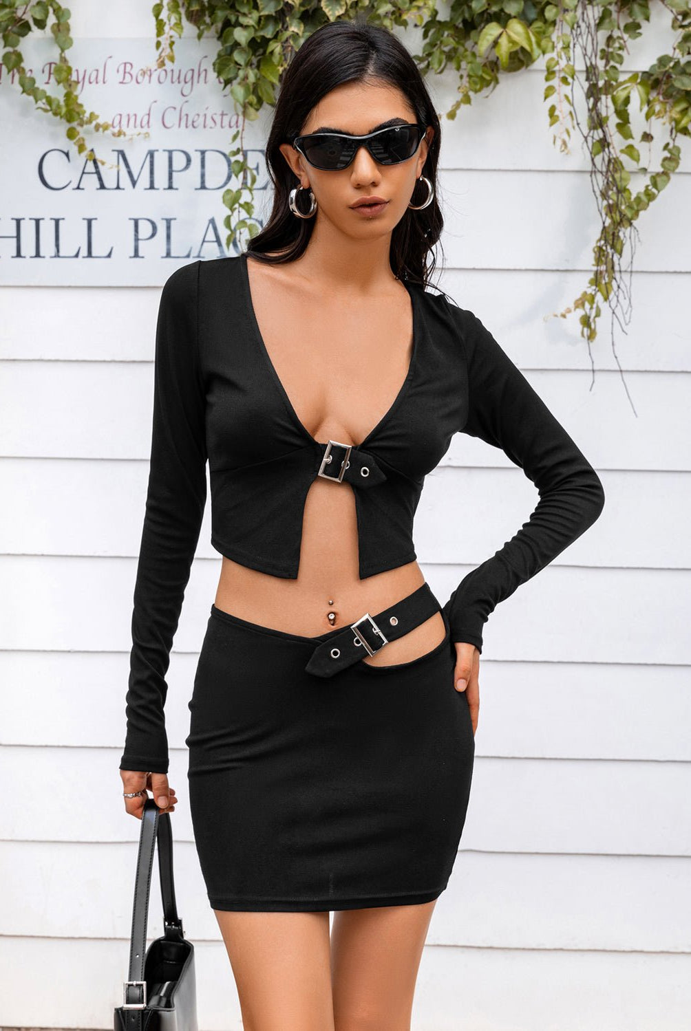 Cropped Top and Cutout Skirt Set - GemThreads Boutique