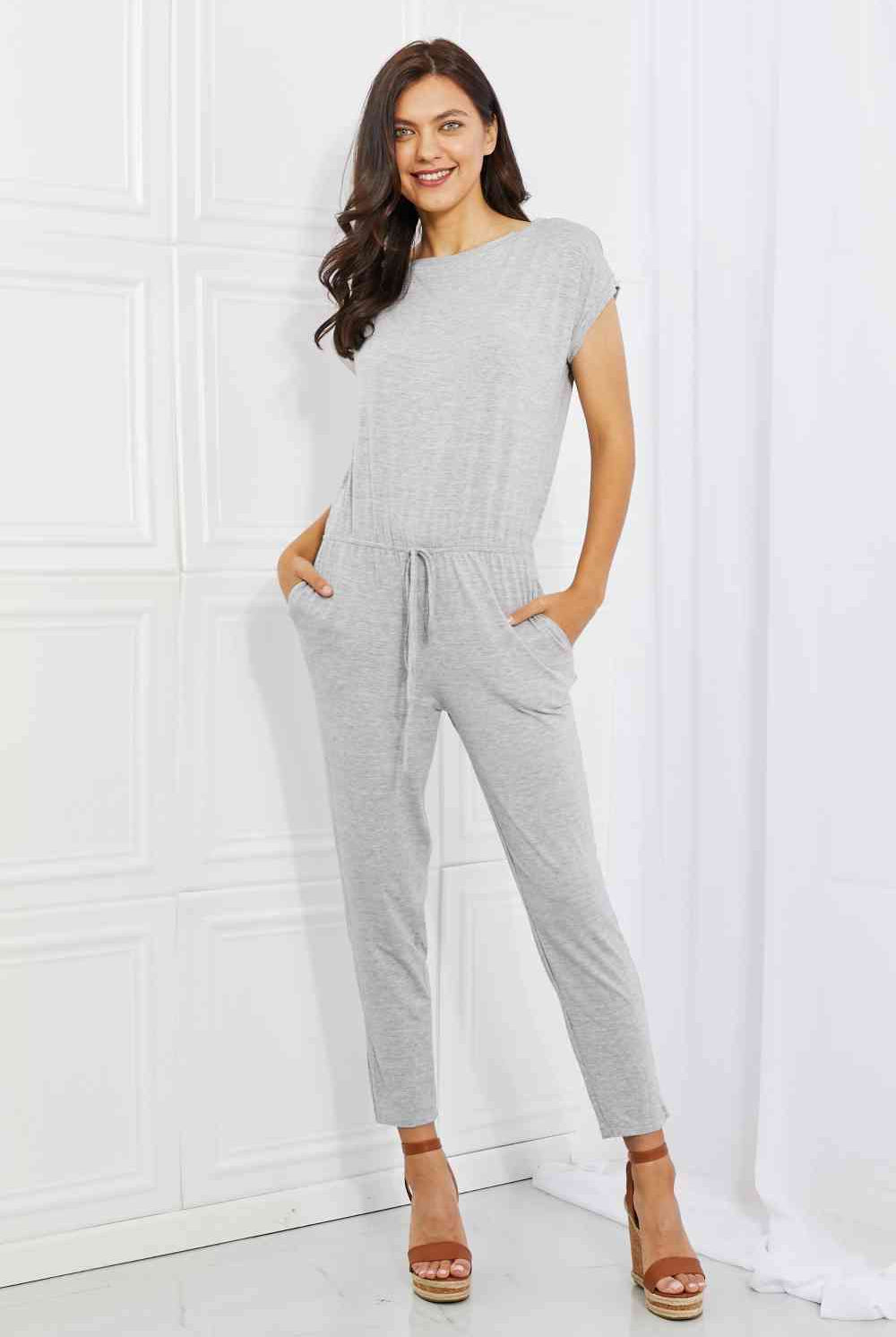 Culture Code Comfy Days Full Size Boat Neck Jumpsuit in Grey - GemThreads Boutique