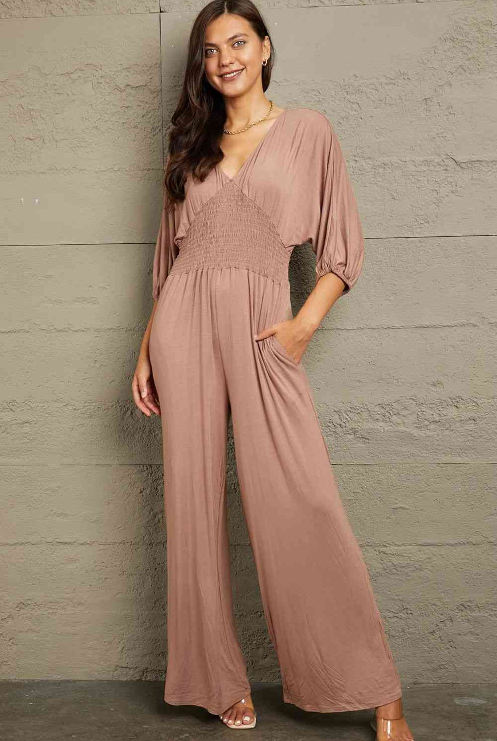 Culture Code Full Size Smocking Waist Jumpsuit - GemThreads Boutique