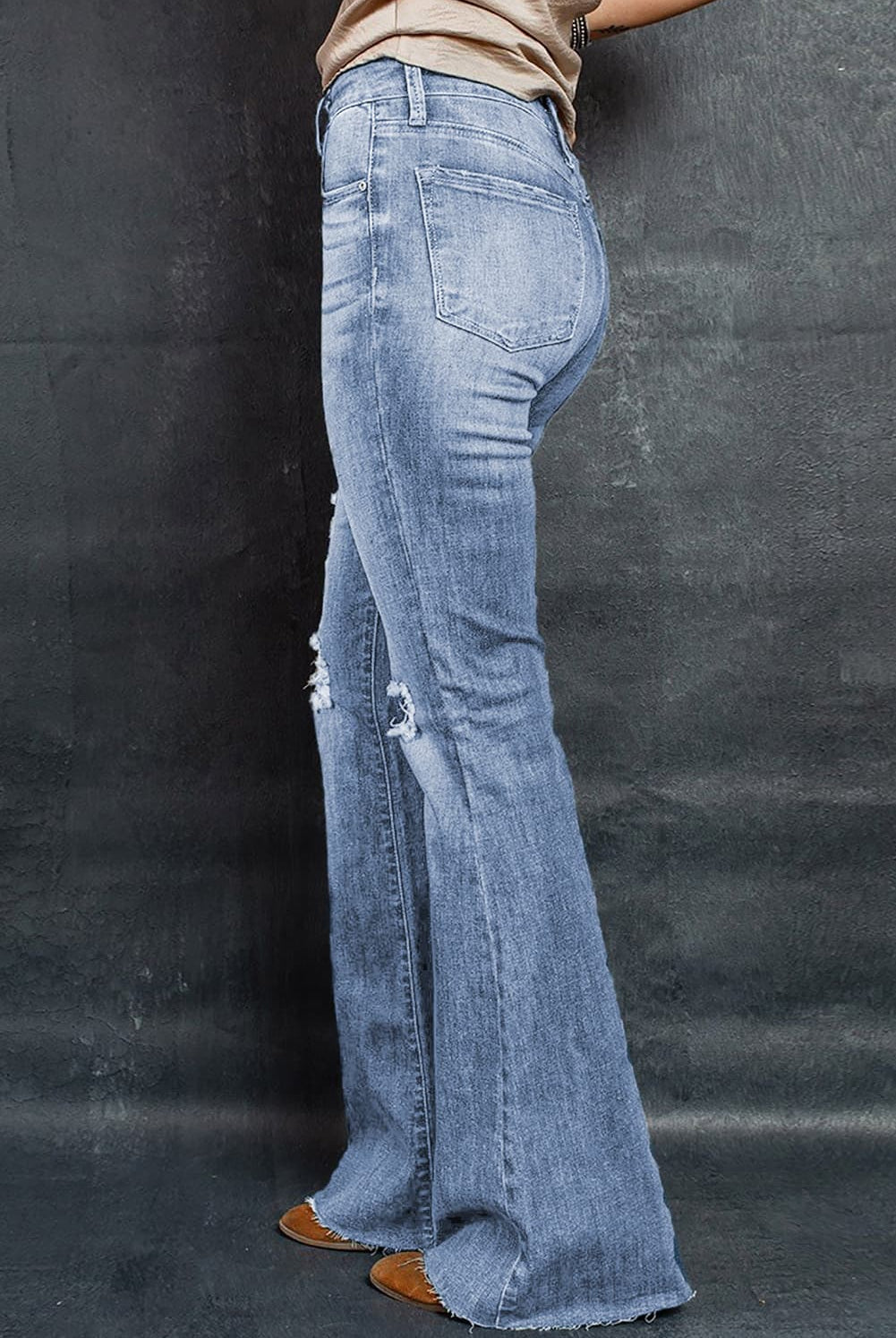 Distressed Raw Hem Flare Jeans - GemThreads Boutique