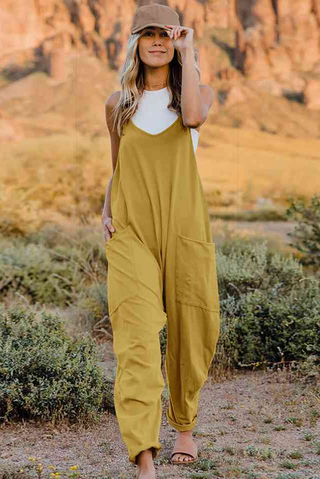 Double Take Full Size Sleeveless V-Neck Pocketed Jumpsuit - GemThreads Boutique Double Take Full Size Sleeveless V-Neck Pocketed Jumpsuit