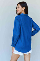 Doublju Blue Jean Baby Denim Button Down Shirt Top in Dark Blue - GemThreads Boutique