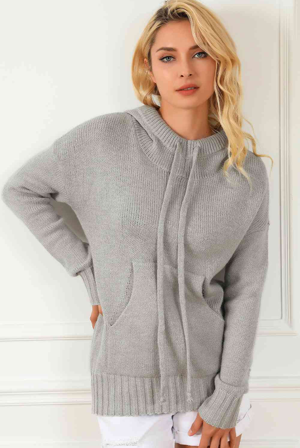 Drawstring Hooded Sweater with Pocket - GemThreads Boutique