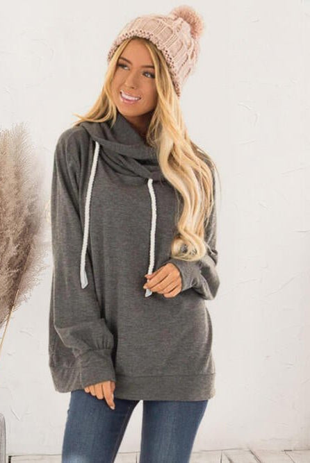 Drawstring Long Sleeve Hoodie - GemThreads Boutique