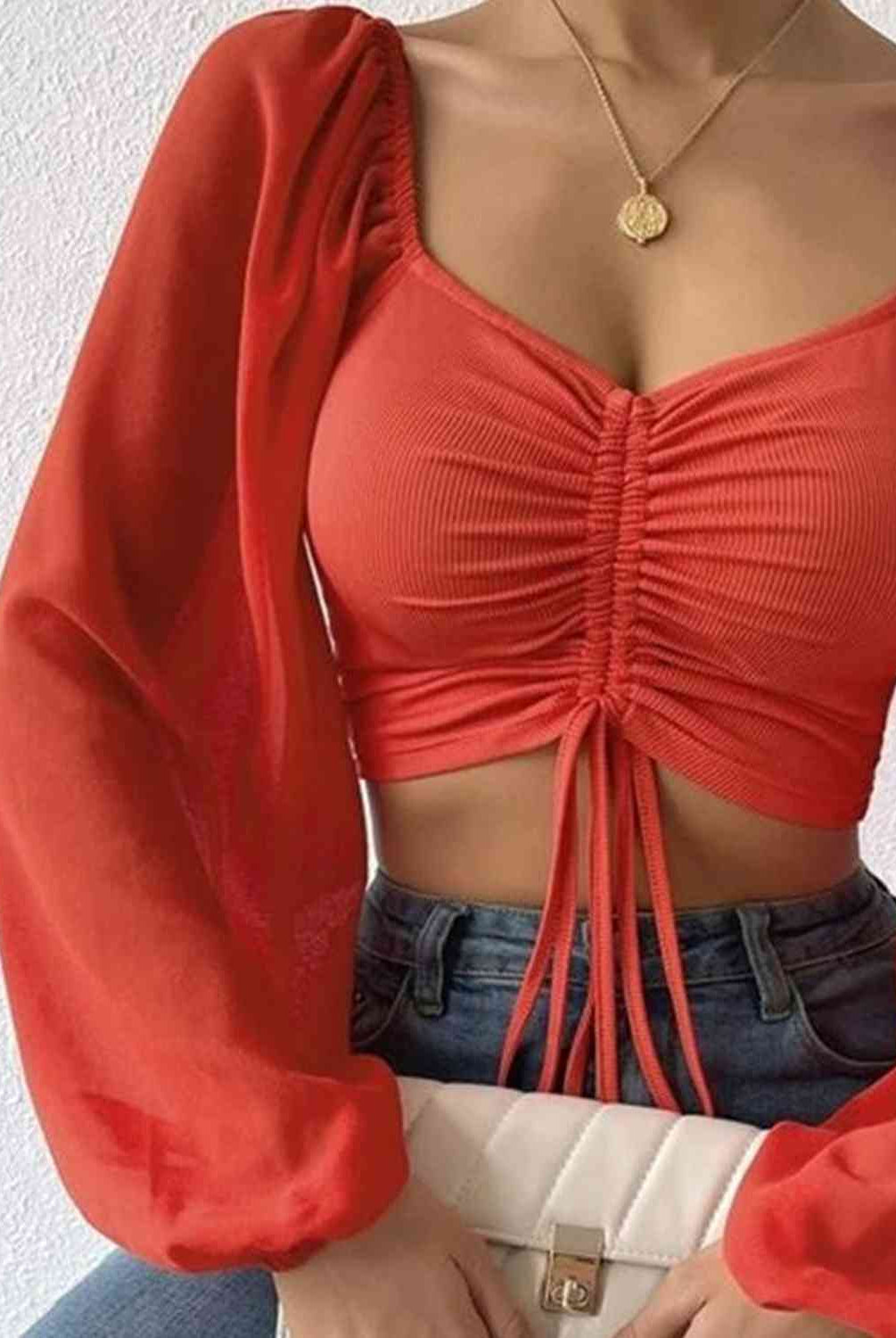 Drawstring Sweetheart Neck Cropped Top - GemThreads Boutique