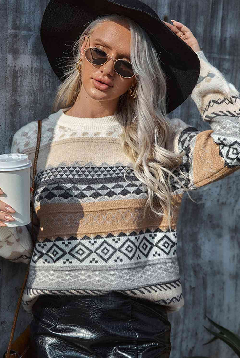 Dropped Shoulder Round Neck Sweater - GemThreads Boutique