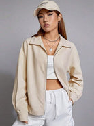 Gemthreads Boutique Dropped Shoulder Cropped Jacket - Elevate your style with this exclusive piece featuring a trendy zip-up design and playful cropped length. Limited edition fashion for a bold statement. Shop now at www.gemthreadsboutique.com.