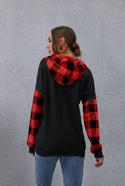 Plaid Drawstring Dropped Shoulder Hoodie - Comfort and Style from Gem Threads Boutique