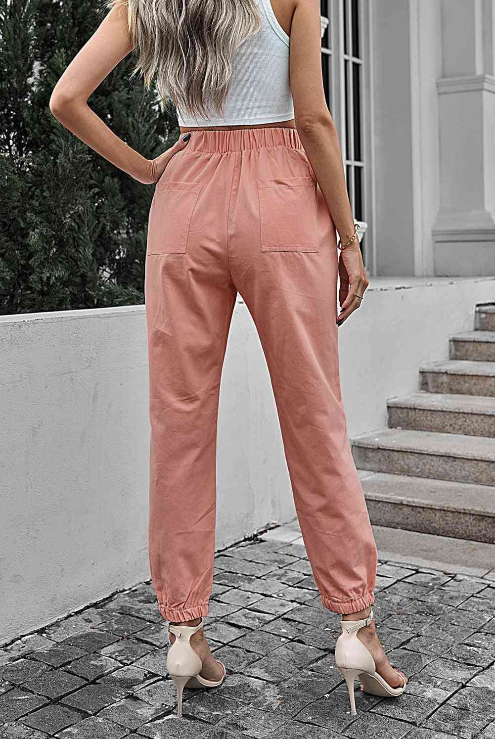 Elastic Waist Joggers with Pockets - GemThreads Boutique