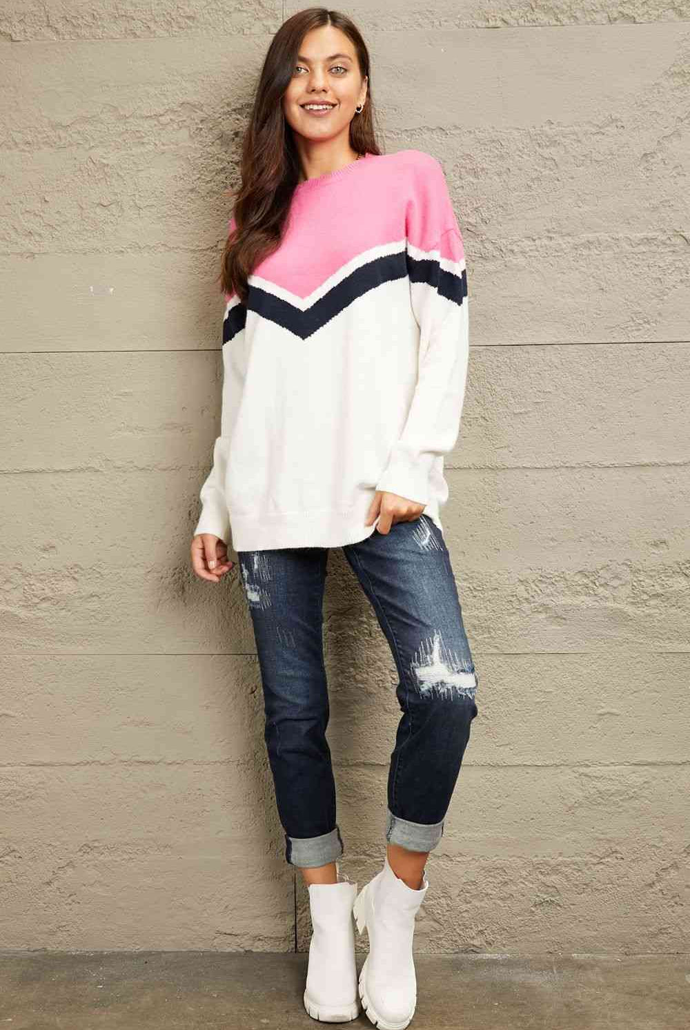 e.Luna Chevron Pullover Sweater - GemThreads Boutique