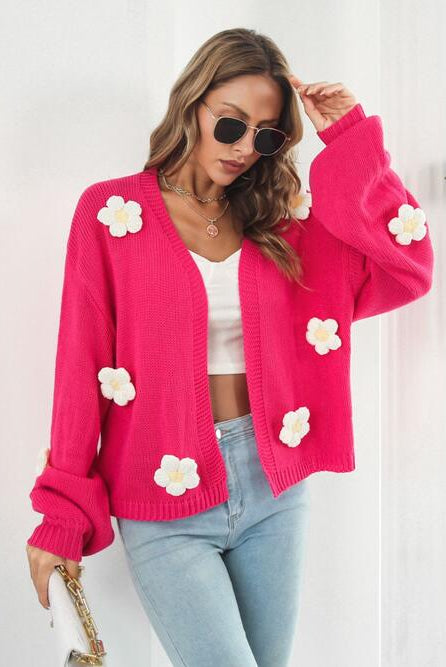 Floral Open Front Long Sleeve Cardigan - GemThreads Boutique Floral Open Front Long Sleeve Cardigan