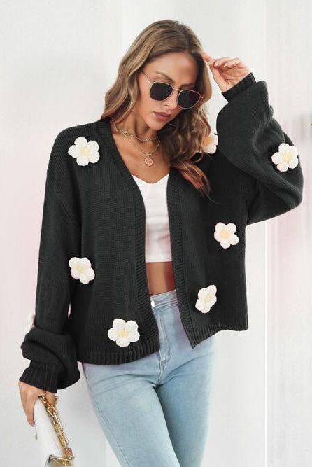 Floral Open Front Long Sleeve Cardigan - GemThreads Boutique Floral Open Front Long Sleeve Cardigan