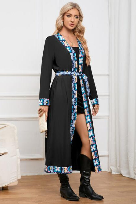 Floral Tie Front Long Sleeve Robe - GemThreads Boutique