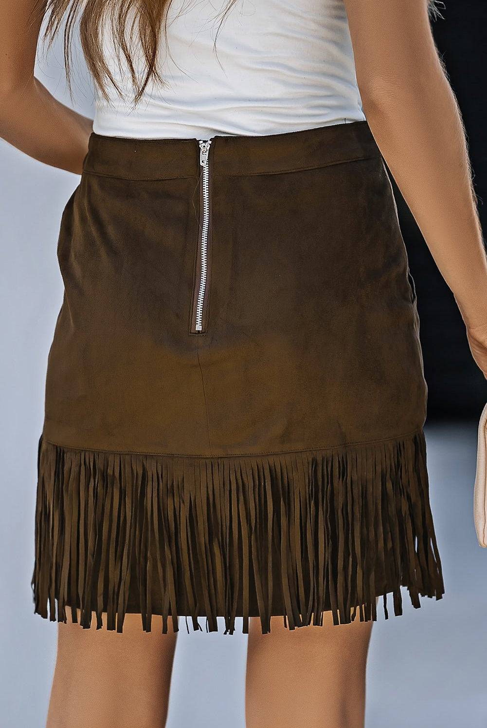 Fringe Detail Zip-Back Skirt with Pockets - GemThreads Boutique