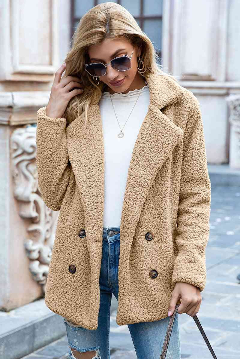 Full Size Lapel Collar Sherpa Coat - GemThreads Boutique