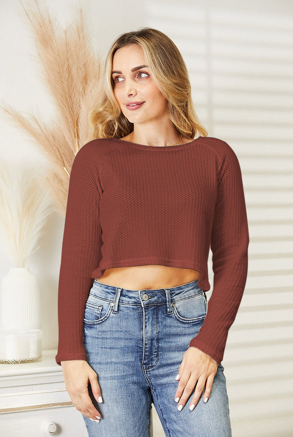 Full Size Long Sleeve Cropped Top - GemThreads Boutique