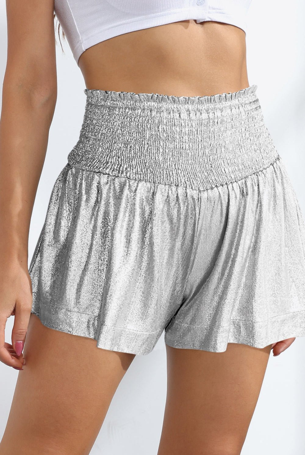 Glitter Smocked High-Waist Shorts - GemThreads Boutique