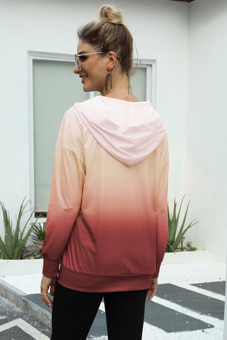 Gradient Long Sleeve Hoodie with Pocket - GemThreads Boutique