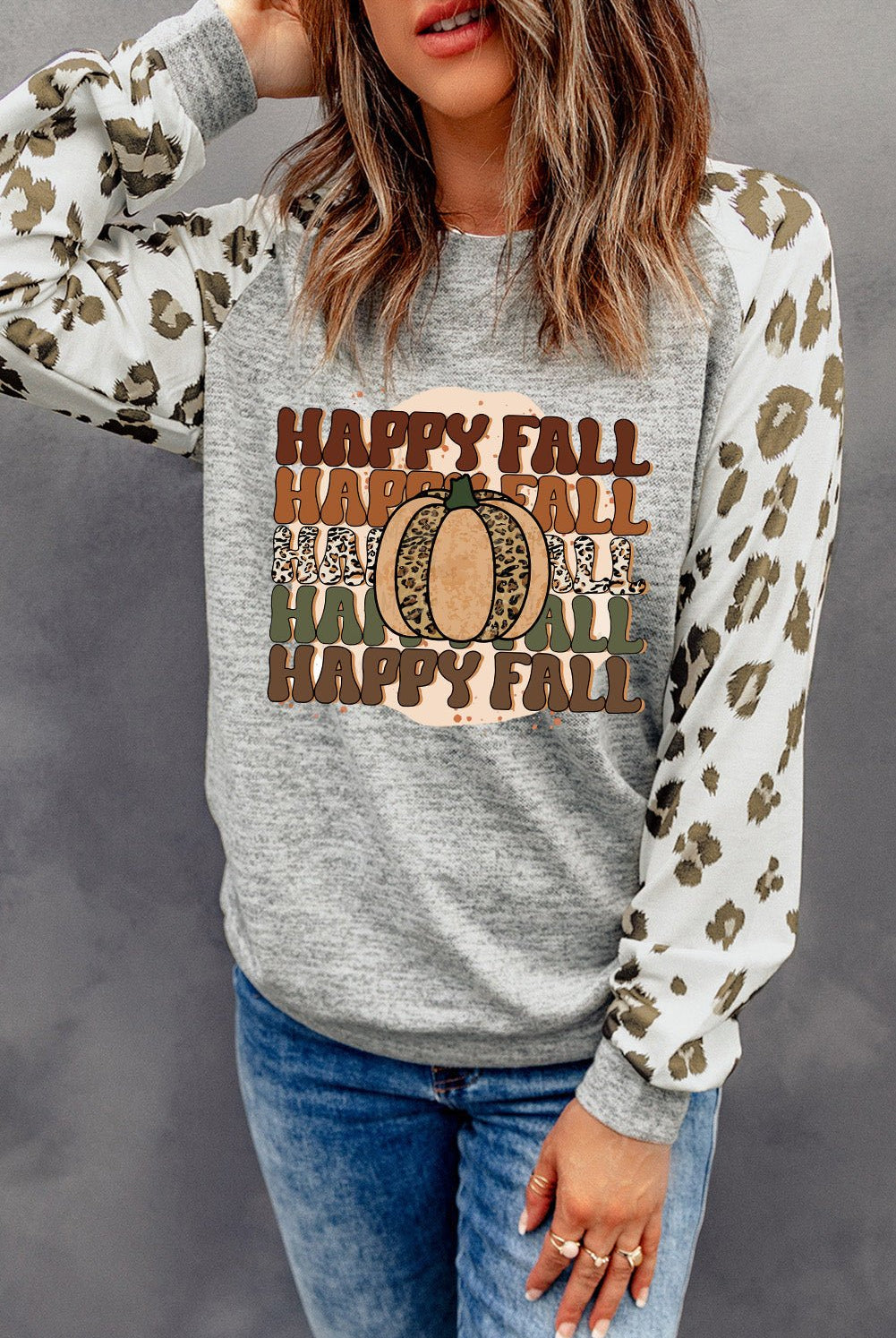HAPPY FALL Graphic Round Neck Long Sleeve Sweatshirt - GemThreads Boutique