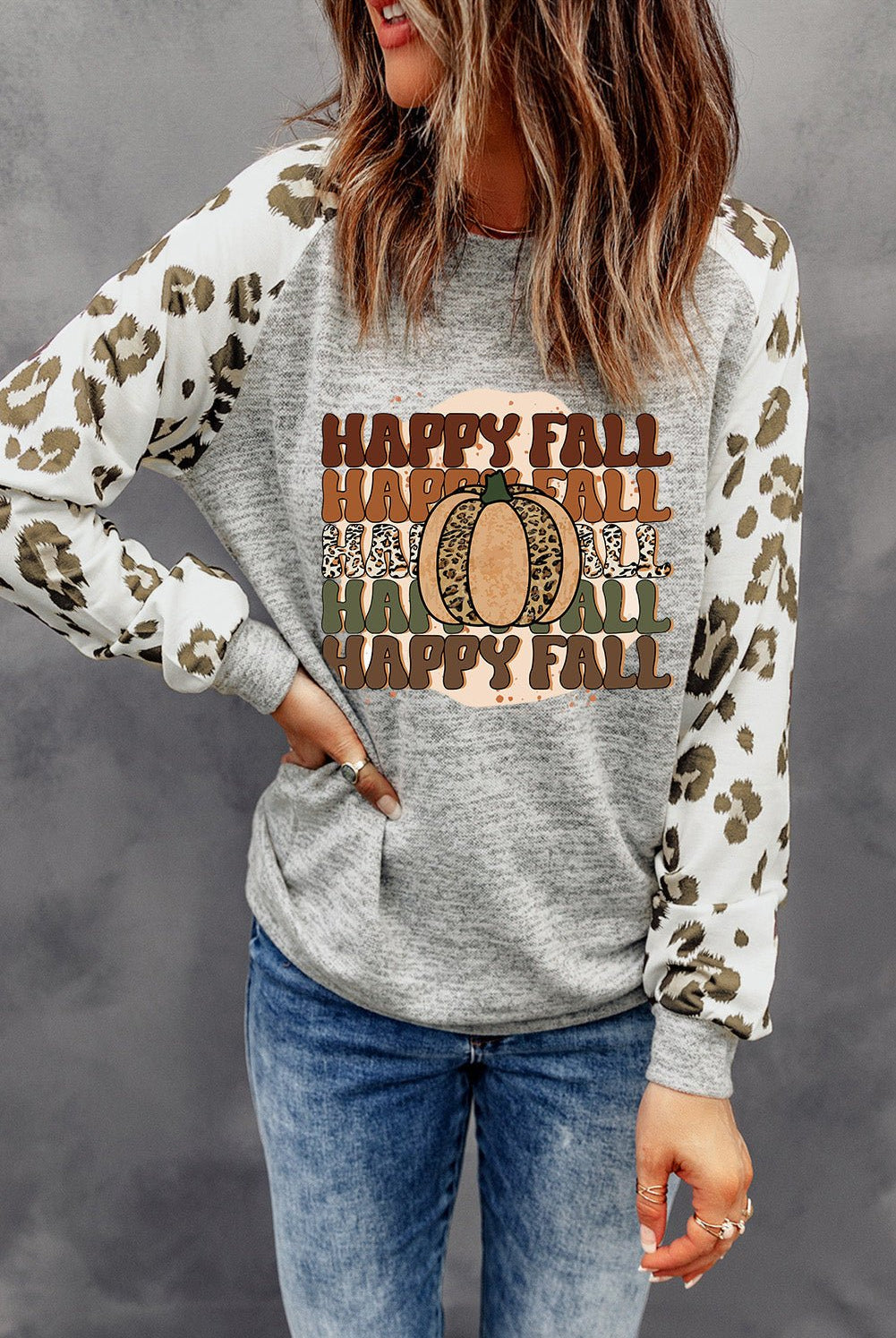 HAPPY FALL Graphic Round Neck Long Sleeve Sweatshirt - GemThreads Boutique