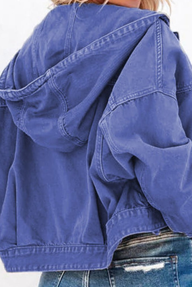 Hooded Dropped Shoulder Denim Jacket - GemThreads Boutique