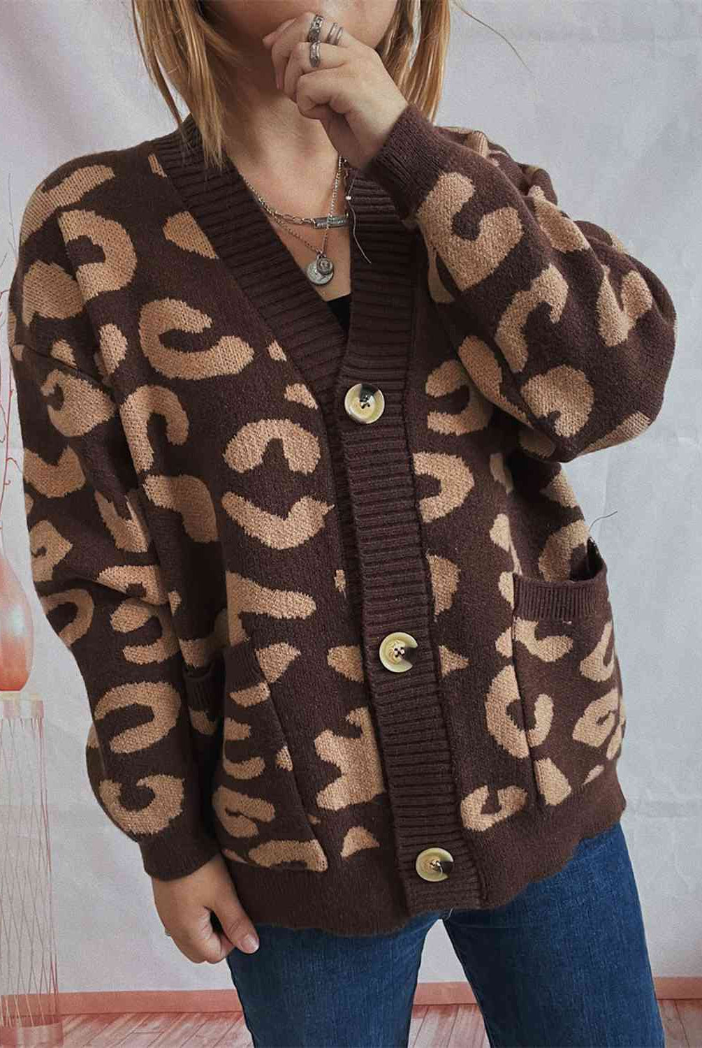 Leopard Button Front Cardigan with Pockets - GemThreads Boutique